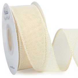 Ribbli Cream Burlap Wired Ribbon,1-1/2 Inch x 10 Yard, Ivory Wired Burlap Ribbon for Big Bow,Wreath,Tree Decoration,Outdoor Decoration