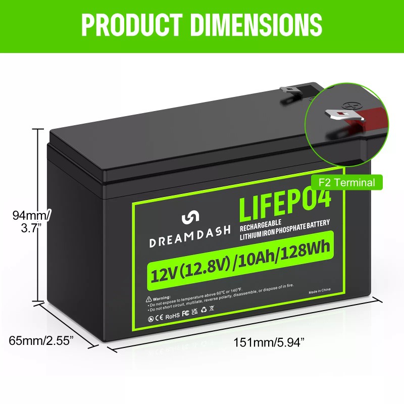 DREAMDASH 12V 10Ah Rechargeable LiFePO4 Lithium Battery for Fish Finder