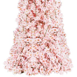 Fjquamitix 4 PCS Artificial Flower Garland 5.9FT Cherry Blossom Vines Hanging Rattan Flowers for Indoor Outdoor Wedding Decoration (Light Pink)