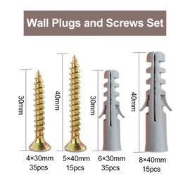 TOPYWMSP Screws and Wall Plugs Set,Zinc Galvanized Self Tapping M4 M5 Screws and M6 M8 Wall Raw Plugs for Masonry Brick Concrete Wall and Repairing, Mounting, Building, Furniture,DIY(100pcs)