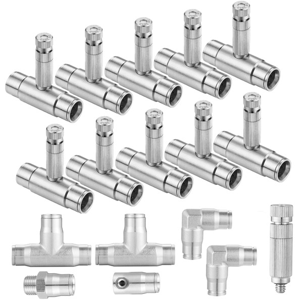 Mornajina 27Pcs Slip-Lock Misting Nozzle Tees with Slip Connector for