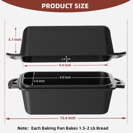 EAOENLS 9×5 Inch Cast Iron Loaf Pan with Lid, 2-in-1 Bread Baking Pans for Homemade Bread, Pre-Seasoned | Even Heat Distribution, 2 Piece Set