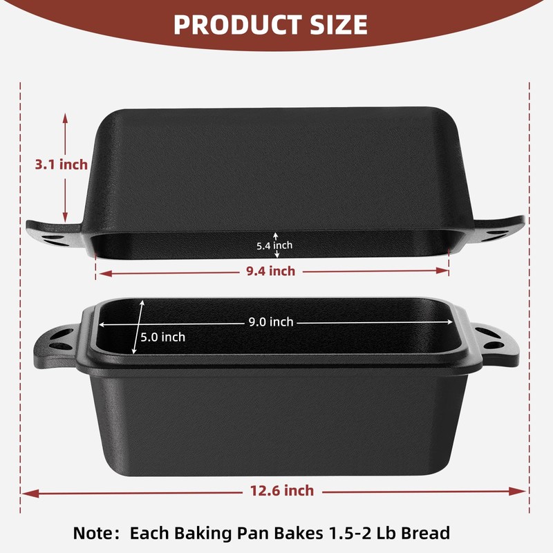 EAOENLS 9×5 Inch Cast Iron Loaf Pan with Lid, 2-in-1