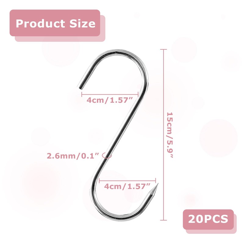 Pack of 20 Meat Hooks, Meat Hooks, Stainless Steel, Smoking