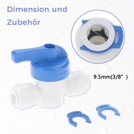 TOP-VIGOR 9.5mm OD Plastic Water Pipe Fittings Ball Valve, 3/8 Inch Shut-Off Ball Valve, Push Fit Pipe for Fridges Aquarium and Reverse Osmosis Plumbing