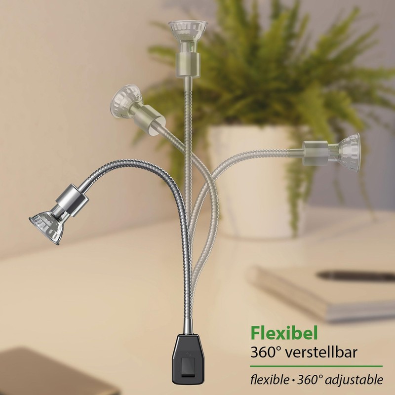 ledscom.de LESCH Socket Lamp Gooseneck Reading Lamp Chrome / Black