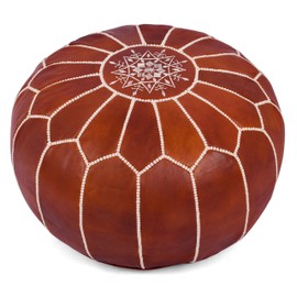 Marrakesh Gallery Genuine Leather Round Pouf Cover - Handmade Moroccan Ottoman Footstool, Unstuffed Footrest - Boho Decor - Bohemian Living Room, Bedroom, Kids Room - Housewarming Gift & Wedding