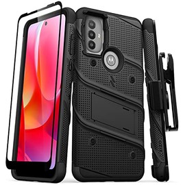 ZIZO Bolt Bundle for Moto G Power 2022 Case with Screen Protector Kickstand Holster Lanyard - Black