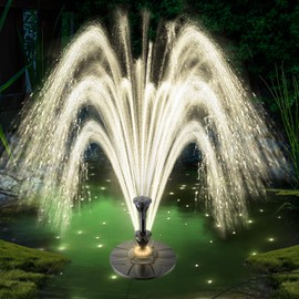 Jutai Electric Floating Pond Fountain Wram White LED Lights, Built-in Filter System, Waterfall Fountain Pump,32.8ft Power Cord, Day and Night Lighting, Energy Saving for Above Ground Pools