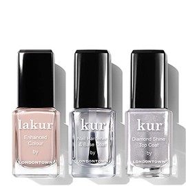 LONDONTOWN Manicure Trio Set, Base & Top Coat, Lakur Nail Polish, Diamond Dusted Mani