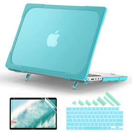 Batianda for New MacBook Pro 14 inch Case 2024 with M4 M3 M2 M1 Pro/Max Chip 2023 2021 Release, Heavy Duty Shockproof Hard Shell Protective Cover with Fold Kickstand & Keyboard Cover, Cyan