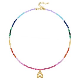 KissYan Beaded Initial Necklace for Women, 14K Gold Plated Bubble Bead Letter Pendant Rainbow Choker Colorful Summer Beach Jewelry(Gold A)