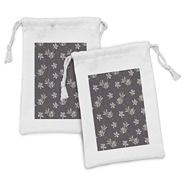 Ambesonne Magnolia Fabric Pouch Set of 2, Blossoming Tree Branches Revival of Spring Season Flourish Essence Growth, Small Drawstring Bag for Toiletries Masks and Favors, 9" x 6", Eggplant Multicolor