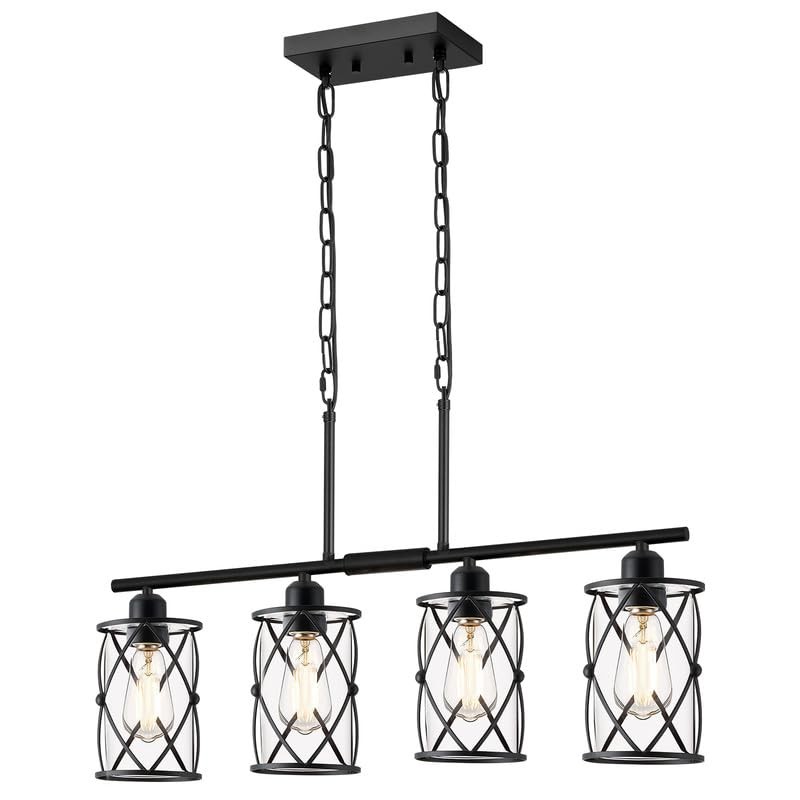 Osimir 4-Light Kitchen Island Lighting, Modern Black Dining Room Light