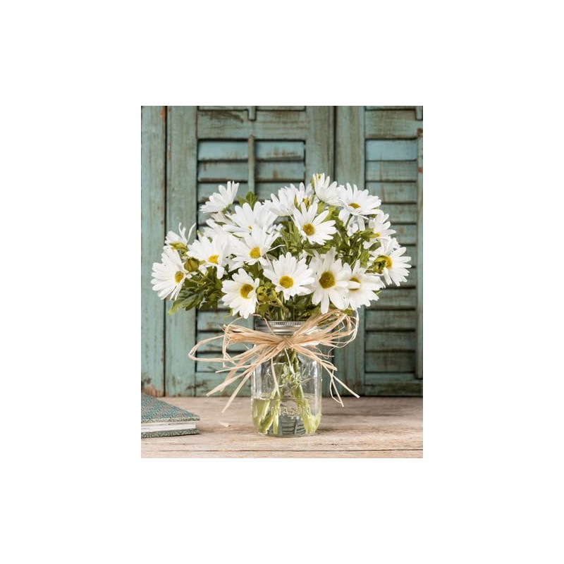 PETALS - Farmhouse Daisies Silk Flower Arrangement in Glass Mason