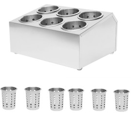 kunghei 6 Compartment Utensil Dispenser Stainless Caddy Cutlery Organize, Silverware Flatware Holder Forks Spoons Knives Dispenser for Restaurant Party Buffet Dinner Table Kitchen Countertop