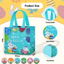 JMANNI 6 PCS Easter Gift Bags,Easter Tote Bags with Handles, Easter Treat Bags, Multifunctional Non-Woven Easter Bags for Gifts Wrapping Shopping, Easter Party Supplies
