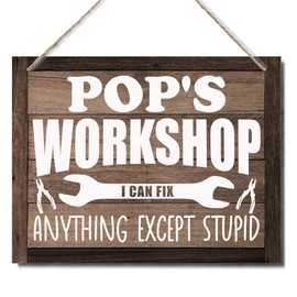 Pop's Workshop Sign Gift for Grandpa, Pop Sign Decor, Decorative Hanging Wood Plaque for Wall, Farmhouse Workshop Wall Decor, Rustic Door Decor, Funny Pop Gift for Father's Day, Birthday, Christmas