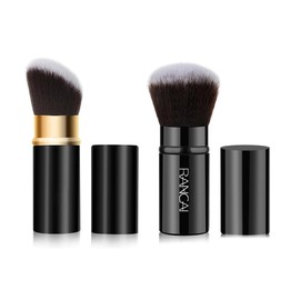Pack of 2 Powder Makeup Brushes Retractable Brush for Blush Angled Kabuki Brush Travel Cosmetic Brush with Cap for Blush, Bronzer, Highlighter, Powder Cosmetics