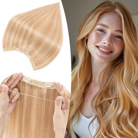 S-noilite Invisible Hair Extensions Human Hair Ash Blonde/Bleach Blonde Wire Extensions Real Hair One Piece Fish Line 12 Inch 55g