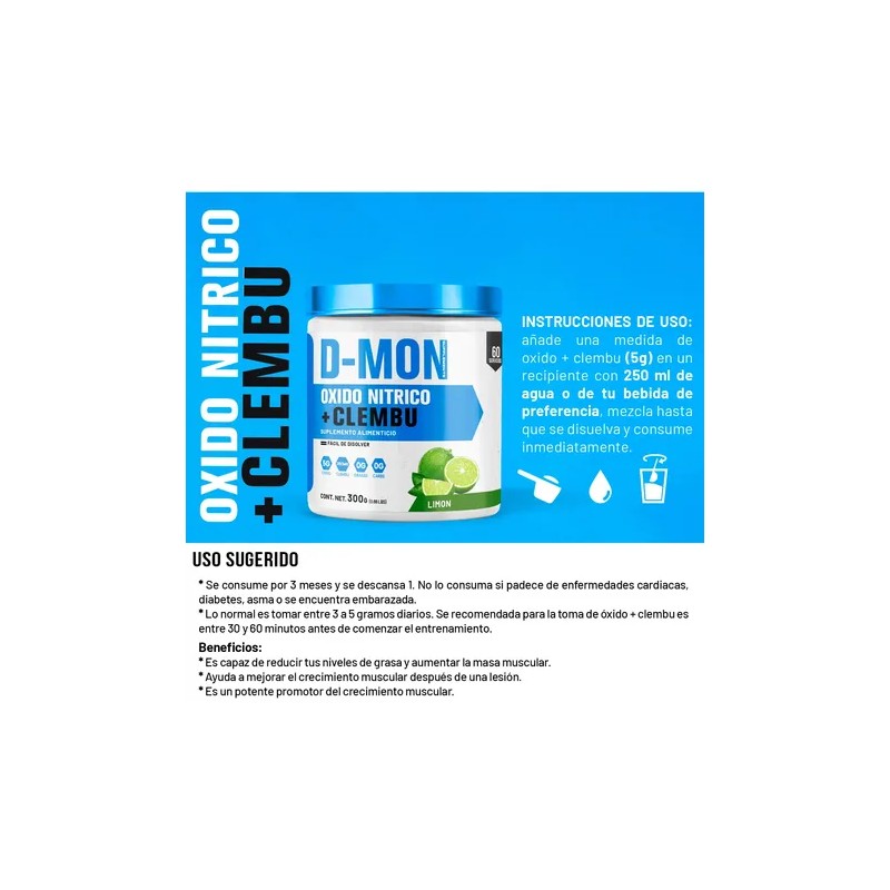 Óxido Nítrico Clembuterol D-mon Protein 300grs Pre Entreno