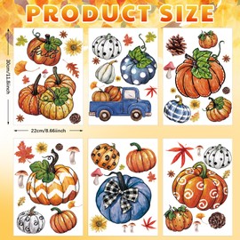 Honoson 6 Sheets Fall Window Clings Pumpkin Leaf Oil Painting Decals Stickers Double Sided Printed Removable Fall Window Decoration for Autumn Thanksgiving Harvest Glass Home School Office Decor