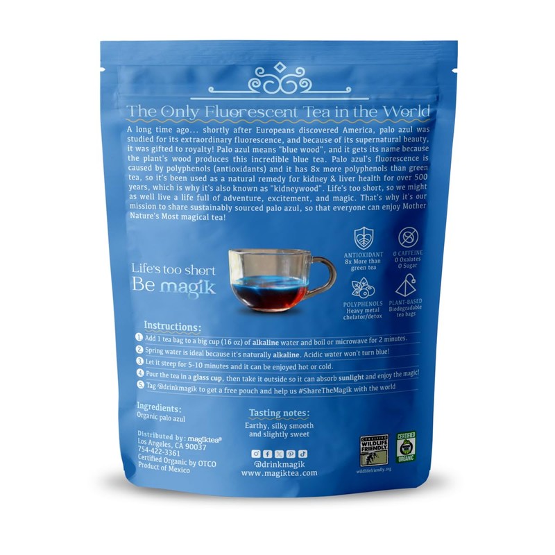 Magiktea, Palo Azul, 15 Plant-Based Tea Bags, USDA Organic, Kidneywood,
