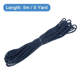 sourcing map Twisted Cord Trim, 5 Yard 3mm 3-Ply Twine Braided Rope Shiny Thread String for Craft Gift Bag Curtain Christmas Decor, Navy Blue - 5m