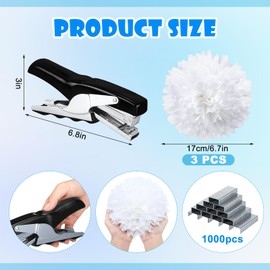 Yuxung 3 Pcs Homecoming Mum Flower and Stapler with 1000 Staples Homecoming Mum Supplies and Mini Plier Stapler 20 Sheets Capacity DIY Crafts for Back to School Football Party Decorations(Black)