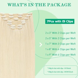 SURNEL Clip in Human Hair Extensions, 18 Inch 160g 7pcs Clip in Hair Extensions Real Human Hair, Light Blonde Human Hair Clip in Extensions Remy Human Hair Extensions Clip Ins Double Weft(#60-18'')