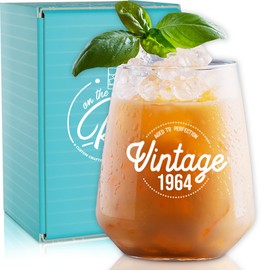 On The Rox Drinks 60th Birthday Gifts for Women and Men - 14oz Vintage 1964 Wine Glass - 60th Birthday Decorations for Her - 60th Anniversary for Her, Mom, Wife - 60 Years Gifts