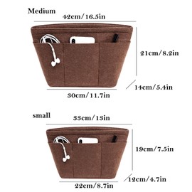 D.DUO Purse Organizer Insert, Tote Bag Organizer Insert, Felt Bag Organizer with 12 Pockets, Compatible with Tote Bag, Handbags (Brown, Small)