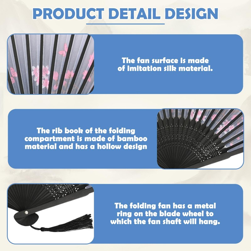 5 Pack Hand Fan Folding, Chinese Fan, Bamboo Handheld Fans
