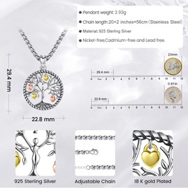Eusense Tree of Life Pendant Necklace 925 Sterling Silver Gifts for Father's Day Jewellery for Mother Women Girls, Sterling Silver, No information