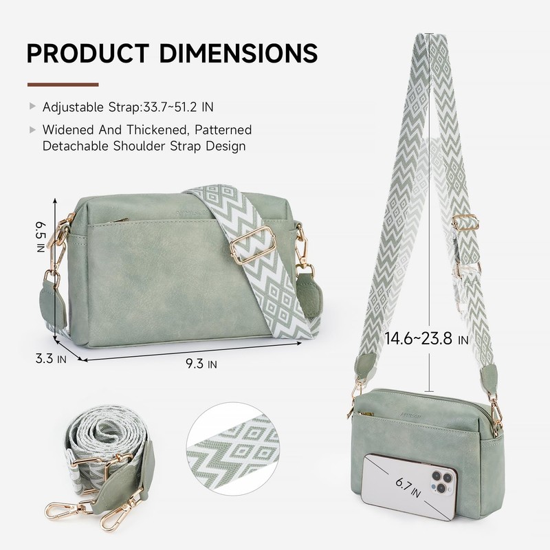 APHISON Small Crossbody Bags for Women, Triple Zip Vegan Leather