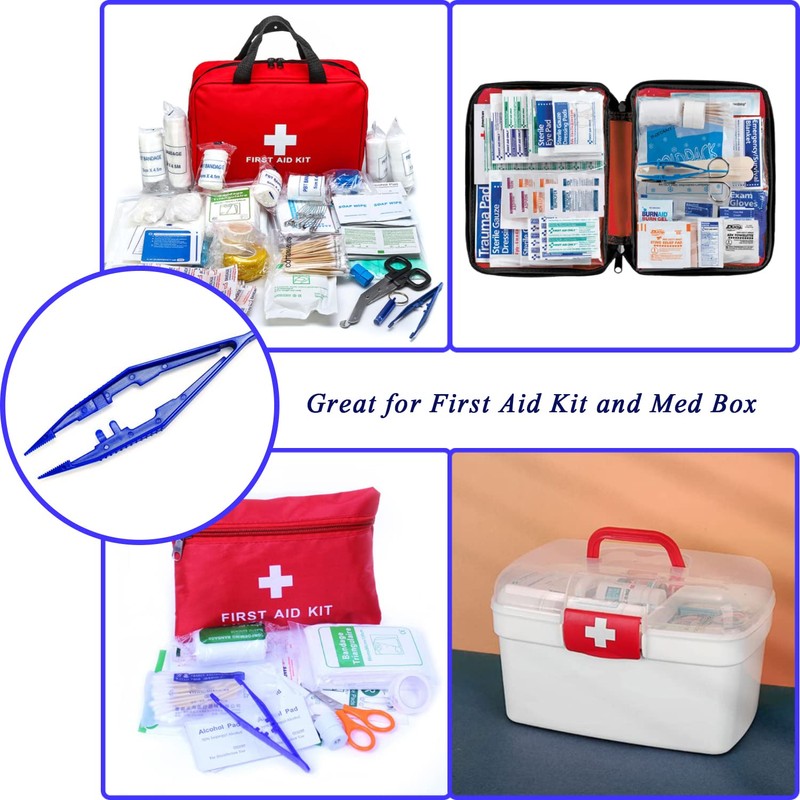 First Aid Tweezers, Plastic Tweezers, Disposable Forceps for Medical, Crafts,