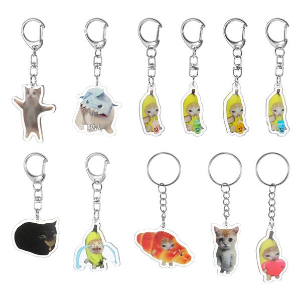 Aphumedc Funny Keychain 11Pcs Crying Banana Cat Keychains Cute Cats