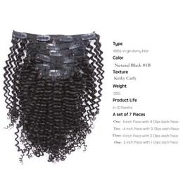 Loxxy Kinky Curly Clip in Hair Extensions #1B Black Women Real Human Hair,Double Weft 3B 3C Curly Hair Clip in Extensions 100% Remy Human Hair, Afro Kinky Hair Clip Ins Natural Black 12Inch 120gram