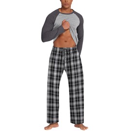 ADOME Mens Woven Pyjamas PJ Set Short Sleeve Crew Lounge Top Soft Check Pants 2 Piece Nightwear Set, YDL5-Light Grey, S