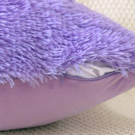 JOTOM Set of 2 Faux Fur Soft Solid Cushion Covers 45x45 cm Decorative Throw Pillow Covers Square Fluffy Cushion Case Home Decor Pillow Cases for Couch Sofa Living Room Bed 18x18 Inch (Purple)