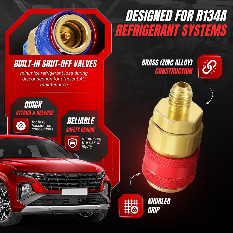 Flexzion R134A Adapter Quick Coupler Set - Straight Design Brass