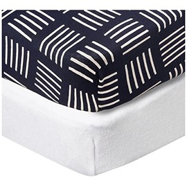 HonestBaby 2-Piece Organic Cotton Printed & Terry Changing Pad Cover Set, Sketchy Square Dark Navy, One Size