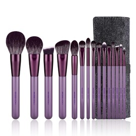 EIGSHOW - Juego de brochas de maquillaje profesional para base, correctores en polvo, sombras de ojos, maquillaje, 15 piezas para ojos, cara, crema líquida, kit de brochas de cosméticos (morado)