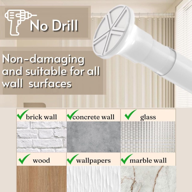 Tension Rod For Clothes Extendable Curtain Pole No Drill Adjustable