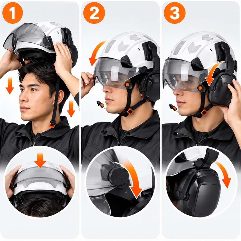 Safety Helmet with Built-In Visor & Removable Earmuffs – Style