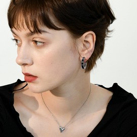 GLOQUAT CZ Black Hoop Earrings 14K White Gold Plated Hoops for Women Vintage Black Cubic Zirconia Earrings Fashion Round Circle Jewelry for Women 25mm