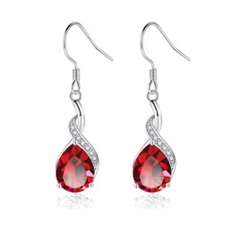 Cangall Silver Drop Earrings for Women, 925 Sterling Silver Dangle Earrings with Red Cubic Zircon, Hypoallergenic Twisted Linear Silver Teardrop Dangly Earrings Jewelry Gift for Christmas Birthday