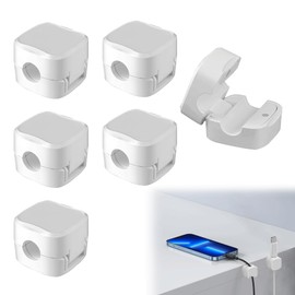 6PCS Cord Organizer Holder White Cable Organizer Hide Phone Charging Cable Keeper Secure Magnetic Desk Cable Clips Management for Home Office Desk Bedside Tables Kitchen Car and Wall