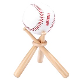 Baseball Holder, Wood 3 Mini Bats with 1 Ring Baseball Stand Balls Display for Tables, for Baseball Fans (1 Set Natural Wood)
