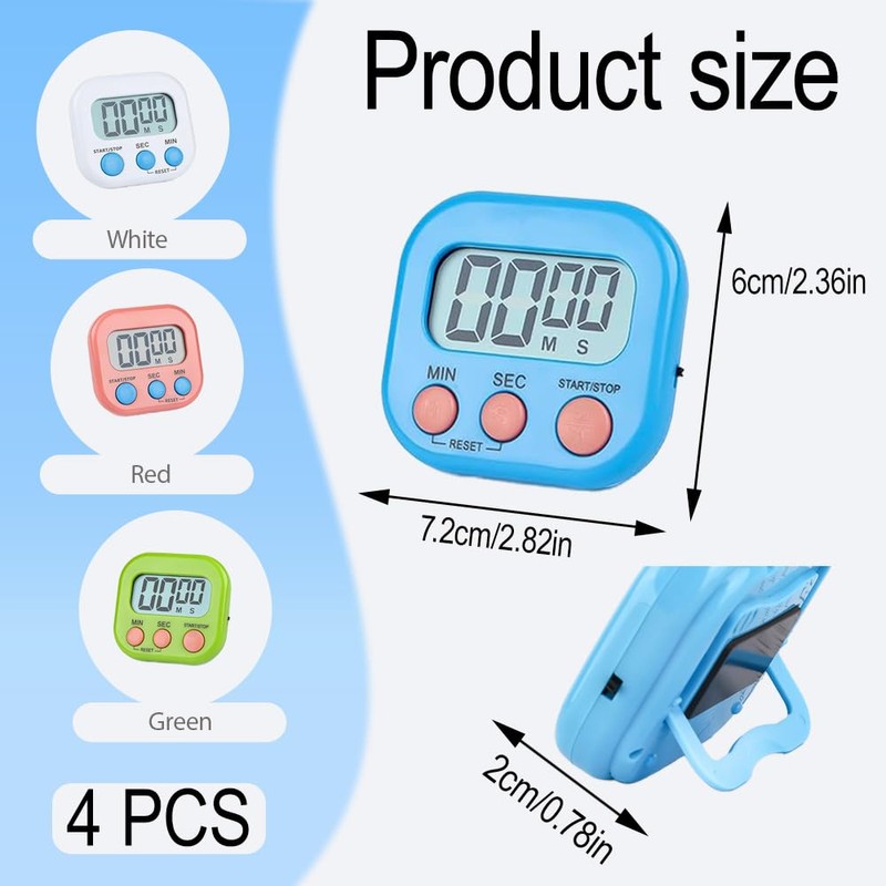 4 Pcs Digital Timer Kitchen Timer, Magnetically Attracted Countdown Stopwatch,